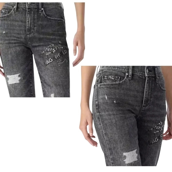 NWT Karl Lagerfeld Jeans Straight Leg Rhinestone Distressed sz 6 - Picture 3 of 15